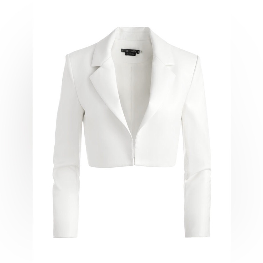 Alice + Olivia ABBOTT CROPPED RUCHED SLEEVE VEGAN LEATHER BLAZER